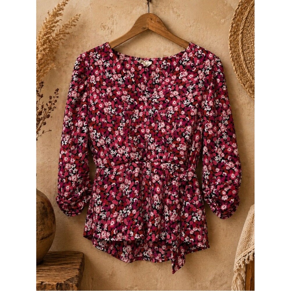 Meraki Women’s Floral Pattern Wrap Blouse Size Small